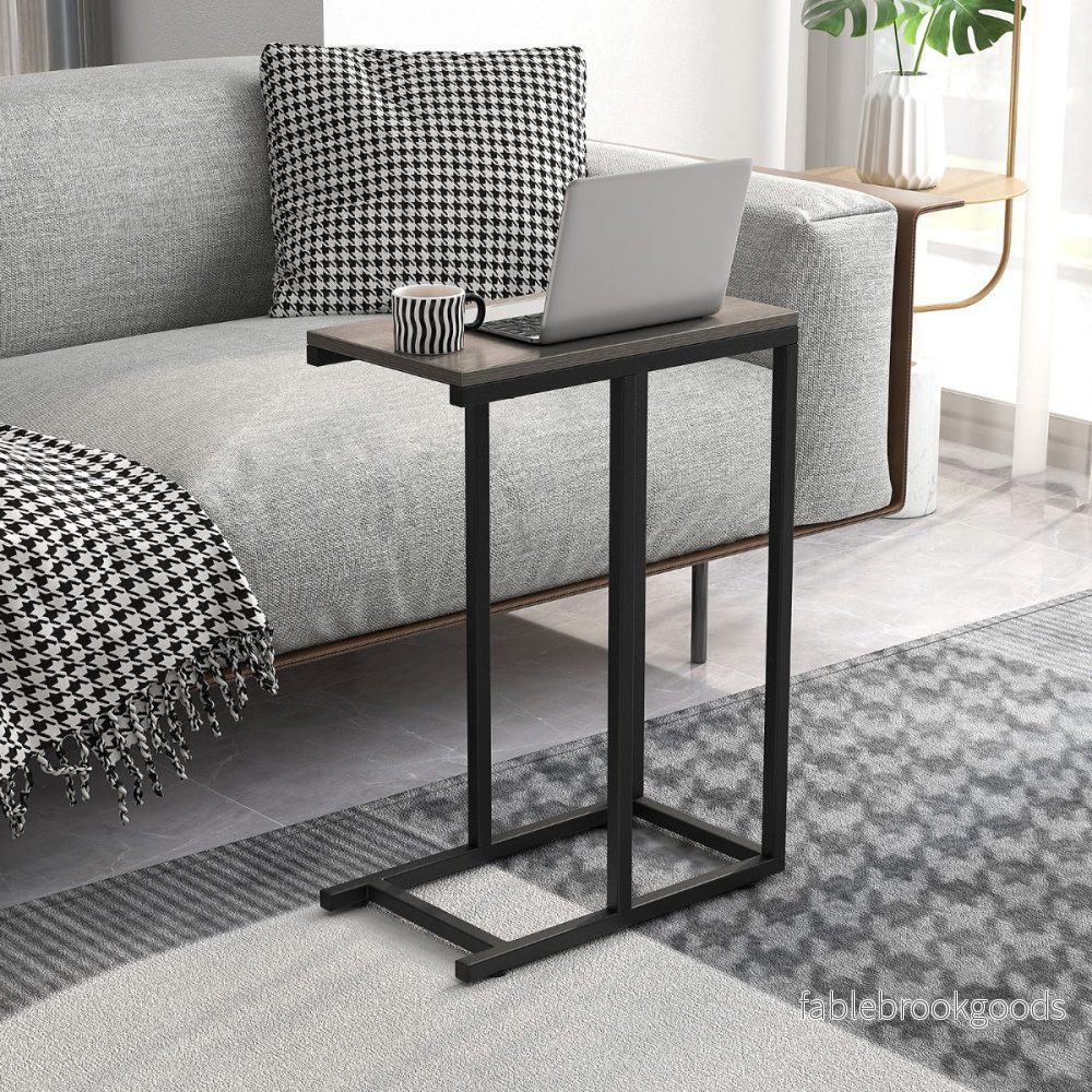 Sidobord – C format soffbord med metallram för vardagsrum – Grå - Bild 3