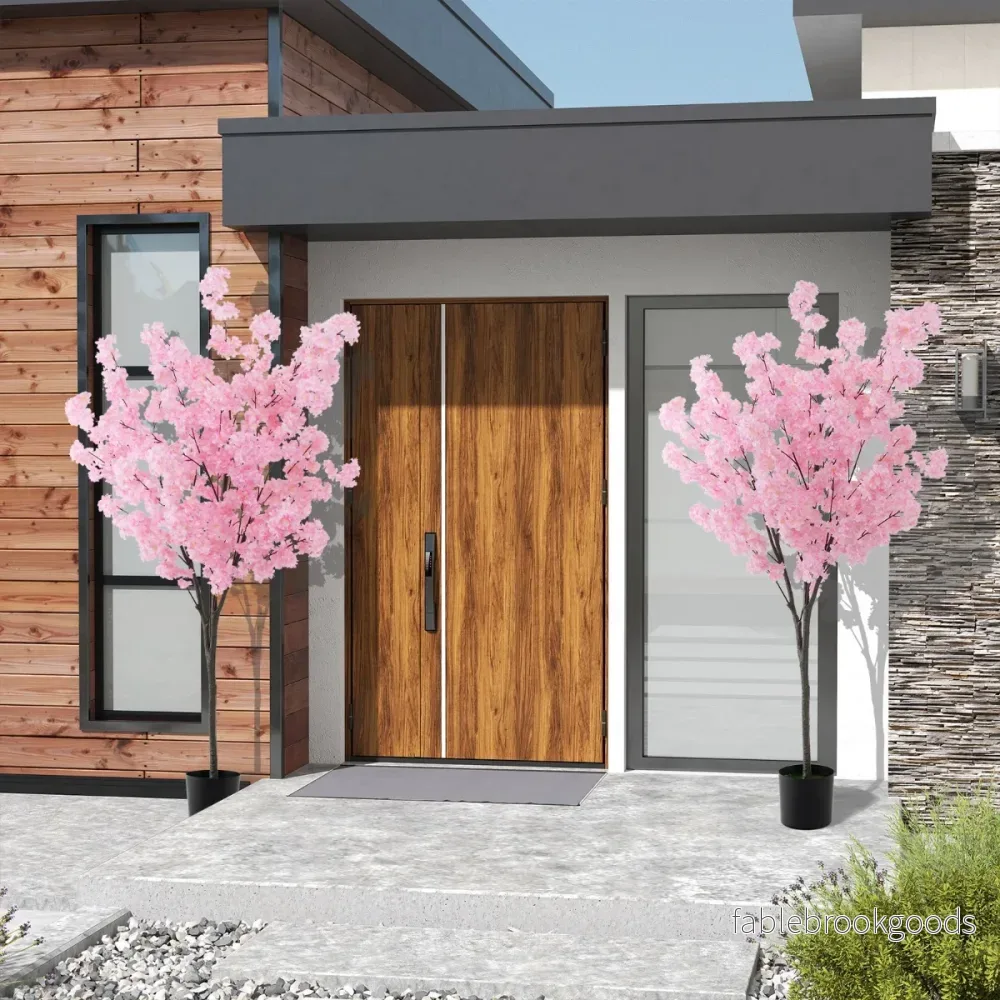 Konstgjord – körsbärsblomma Konstväxt med blommor Konstträd i kruka – 190 cm – Rosa - Bild 3