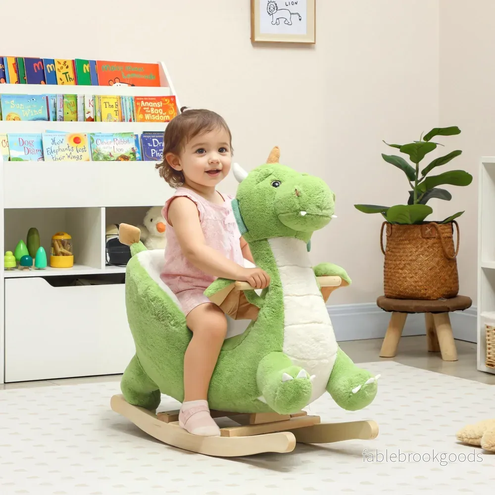 Dinosaurie-gunga med ljud, mjuk fyllning, träram, grön - Bild 2