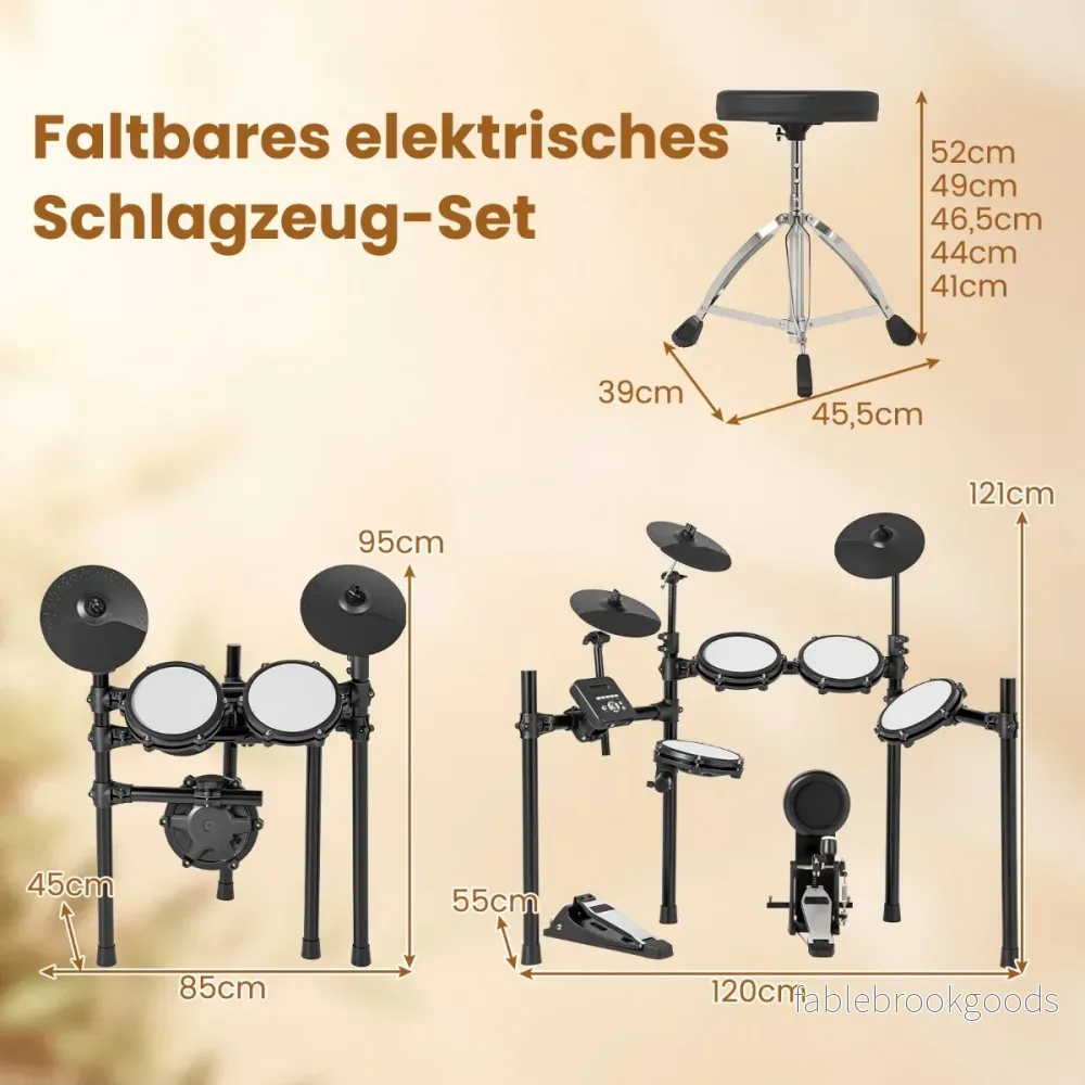 Fällbart – e trumset med mesh pads, ljud, demos och metronom Komplett – 225 30 – Svart och vit - Bild 2