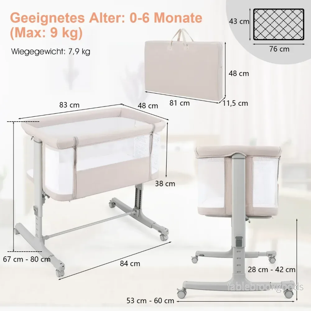 i – Babysäng och Babyvagga Barnsäng med madrass bärväska Spjälsäng – 3 1 – Beige - Bild 2