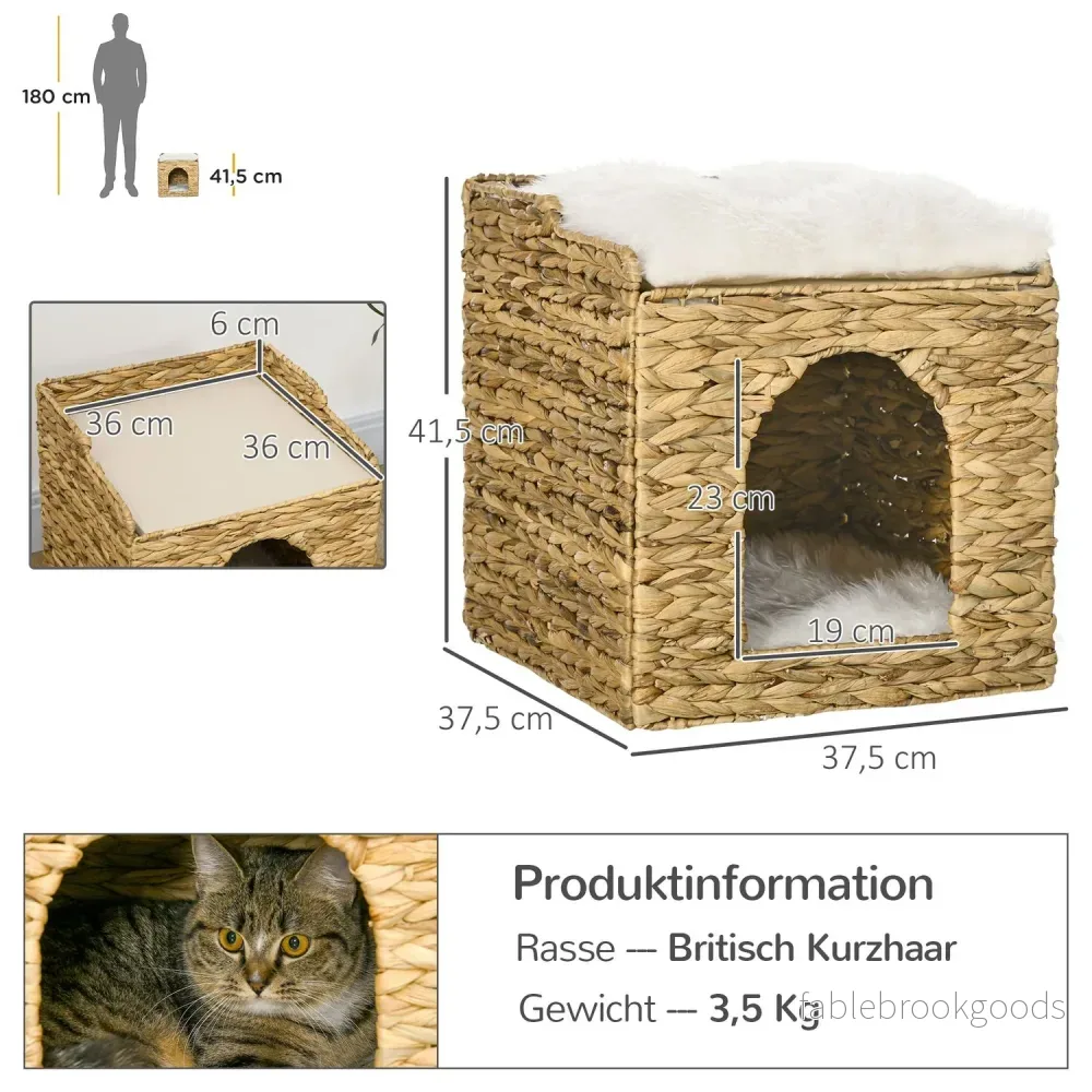 Rottingkattgrotta med kudde, 2 nivåer för katter upp till 5 kg - Bild 3