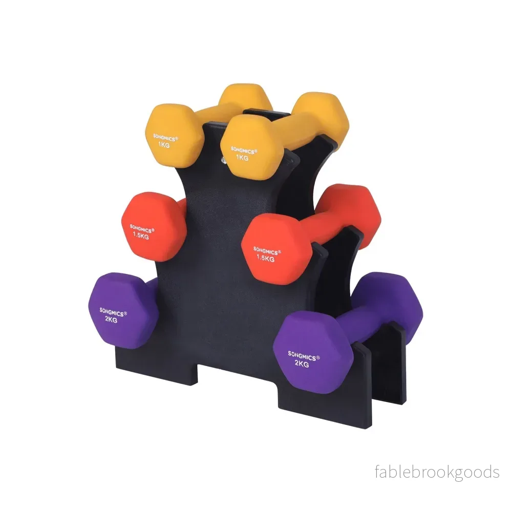 Hantelset – Hantlar med hållare – Set om 6 – Gul, Orange, Lila