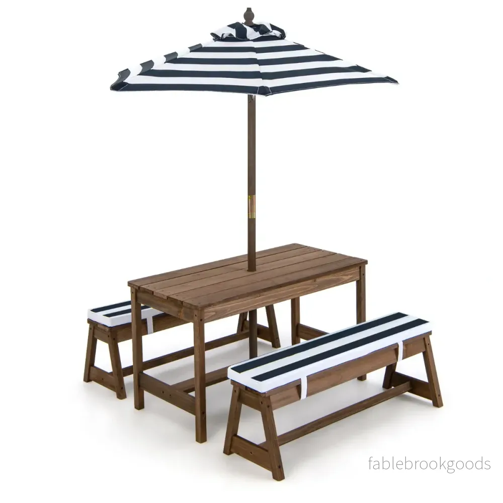 Picknickbord – med parasoll och bänkar bänkset – Blå - Bild 2