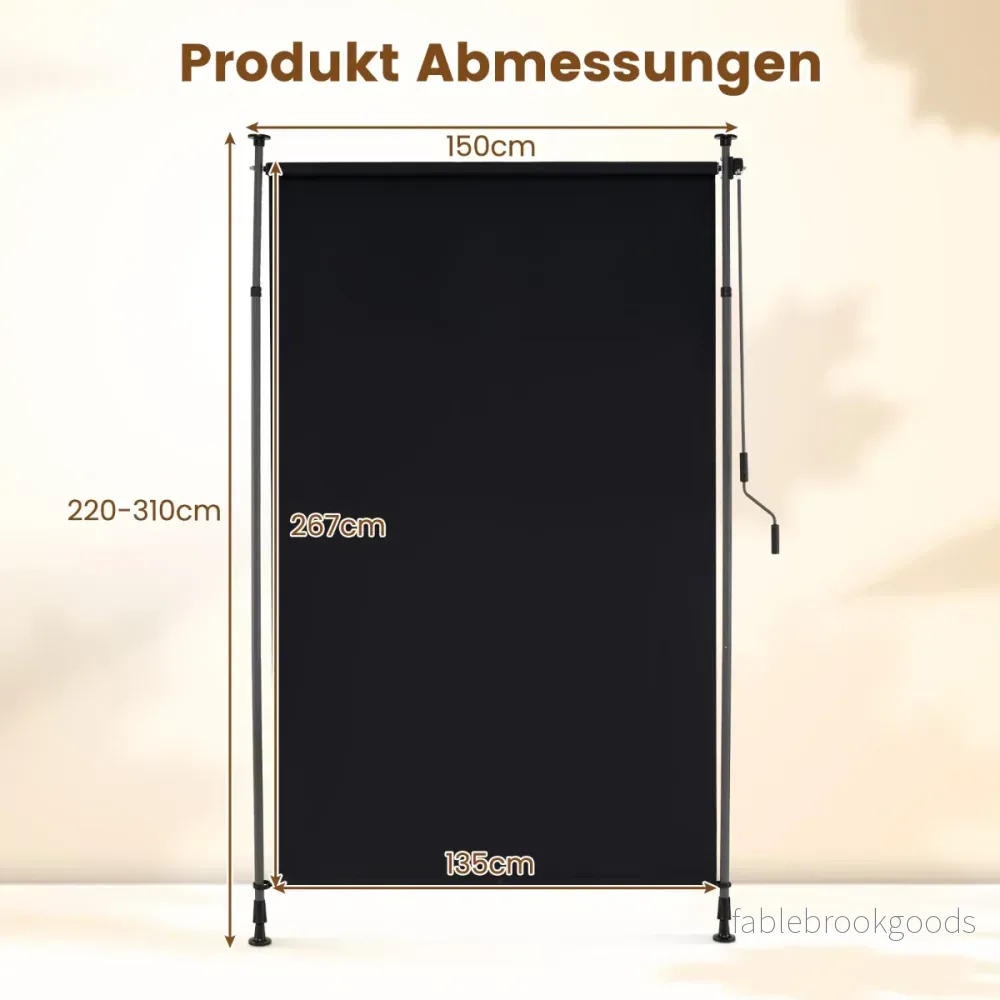 Utomhus – vertikalmarkis höjdjusterbar och utdragbar – 150 x 220-310 cm – Svart - Bild 2