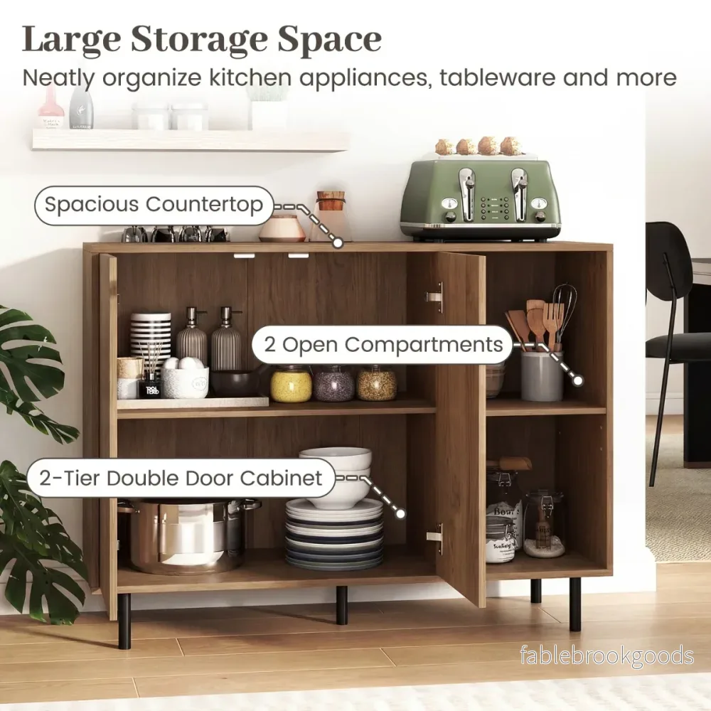 Träsideboard – med fack och dörrar justerbara hyllor Buffetskåp – 4 2 – Natur - Bild 3