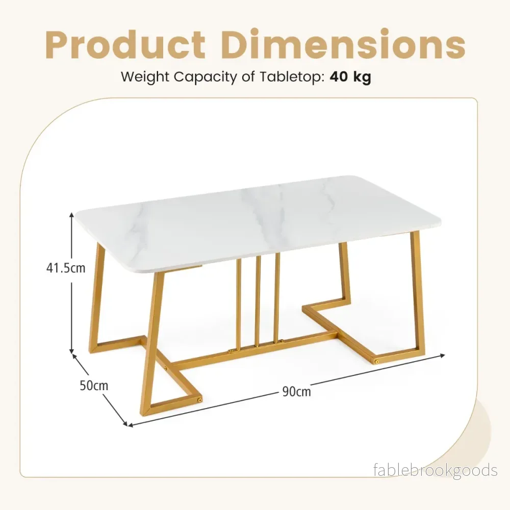 Soffbord – konstmarmer metallram rutschfäst modern sidobord – 90 cm – Vit - Bild 2