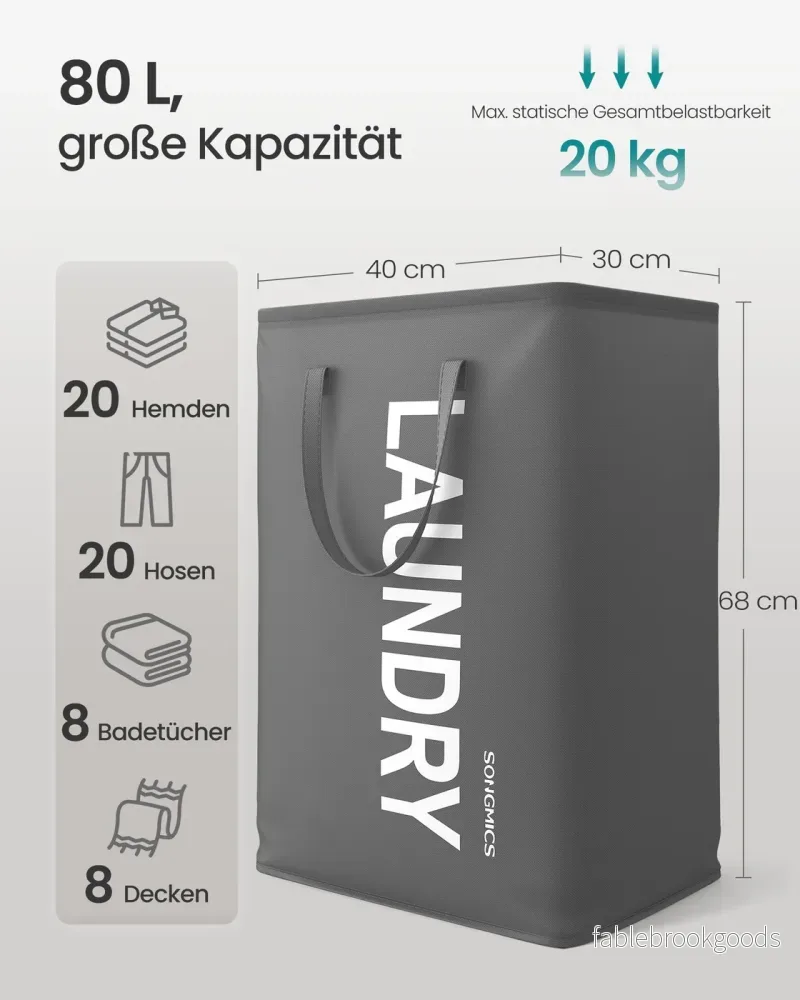 Wasmand - 40 x 30 x 68 cm - opvouwbaar - met handvat - waterafstotend - leigrijs - maximale draagkracht 20 kg - Bild 3