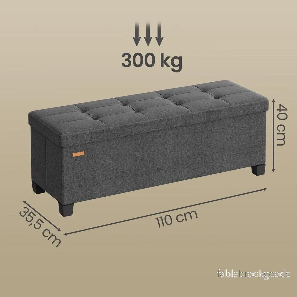Opbergbank - 110 cm - Scharnierend Deksel - Linnenlook - Grijs - Bild 2