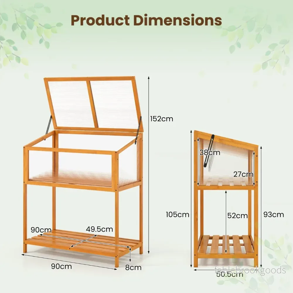 Högbädd – i trä med tidigväxthusöverdrag genomskinligt och uppfällbart tak – 90 x 50,5 x 105 cm – Orange - Bild 2