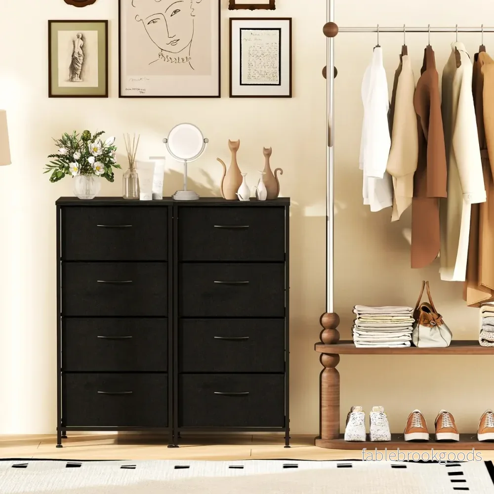 Byrå – med lådor Lådskåp träskiva Sideboard robust metallram – 4 – Svart - Bild 3