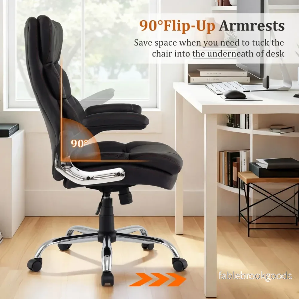 Ergonomisk – Kontorsstol Med Vikbara Armstöd Och Vippfunktion Chefsessel Datorstol – Svart - Bild 3