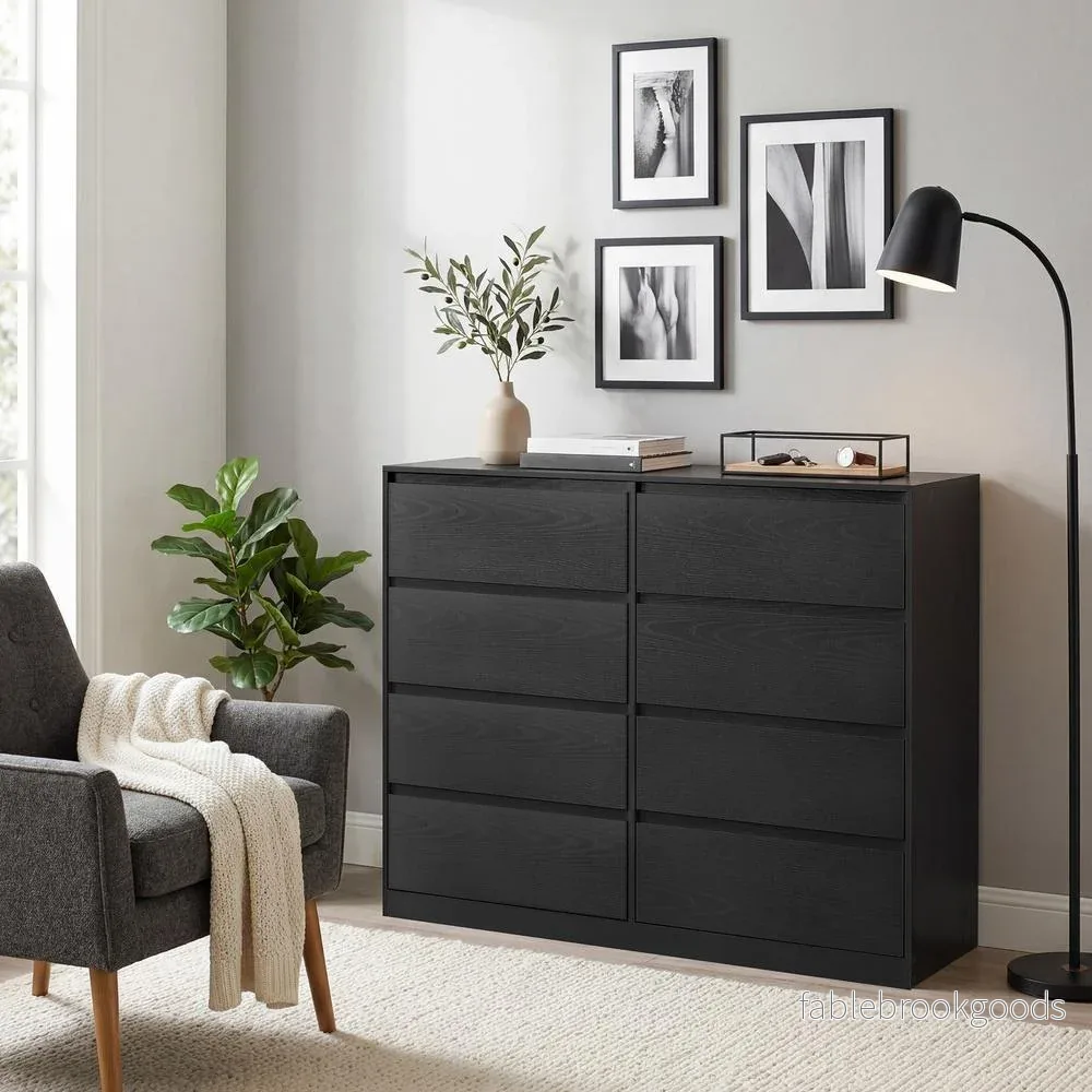 Commode - 8 Lades - Modern - 119 cm Breed - Ebbenzwart - Bild 3