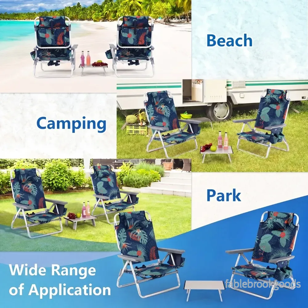 Set – Strandstolar Med Bord Vikbara Campingstolar Justerbart Ryggstöd och Gräs – 2 – Blommor - Bild 3