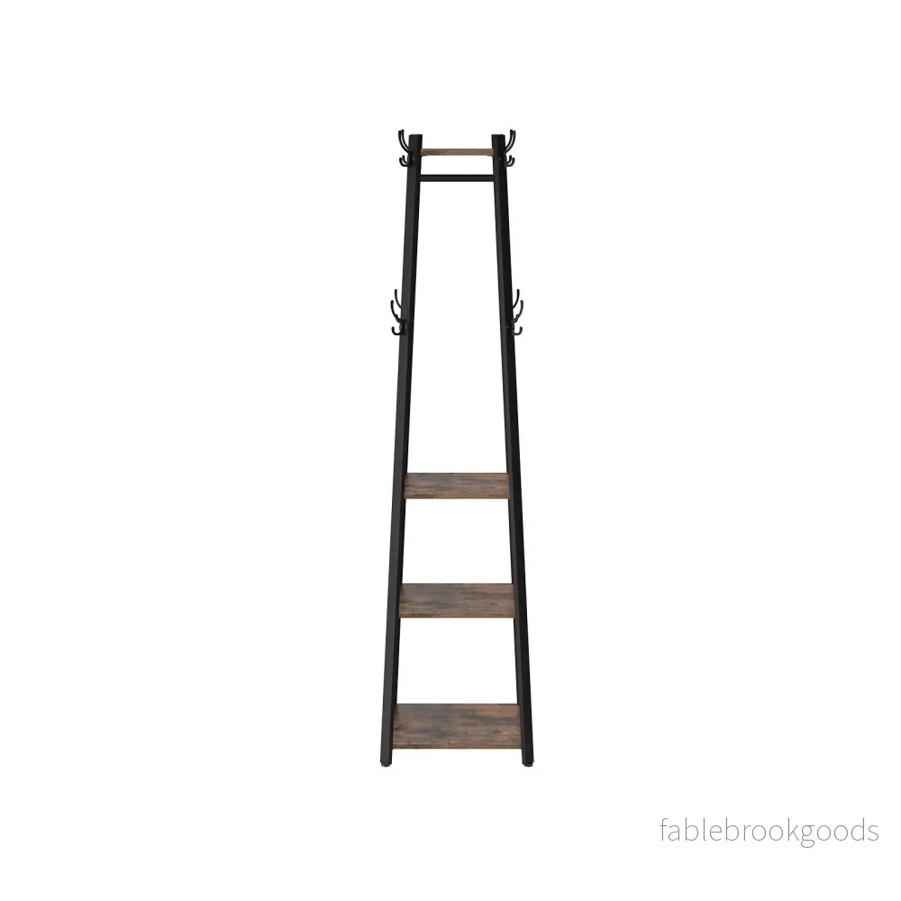 Klädhängare – Industriell design med 3 hyllplan – Vintage brun, svart - Bild 2