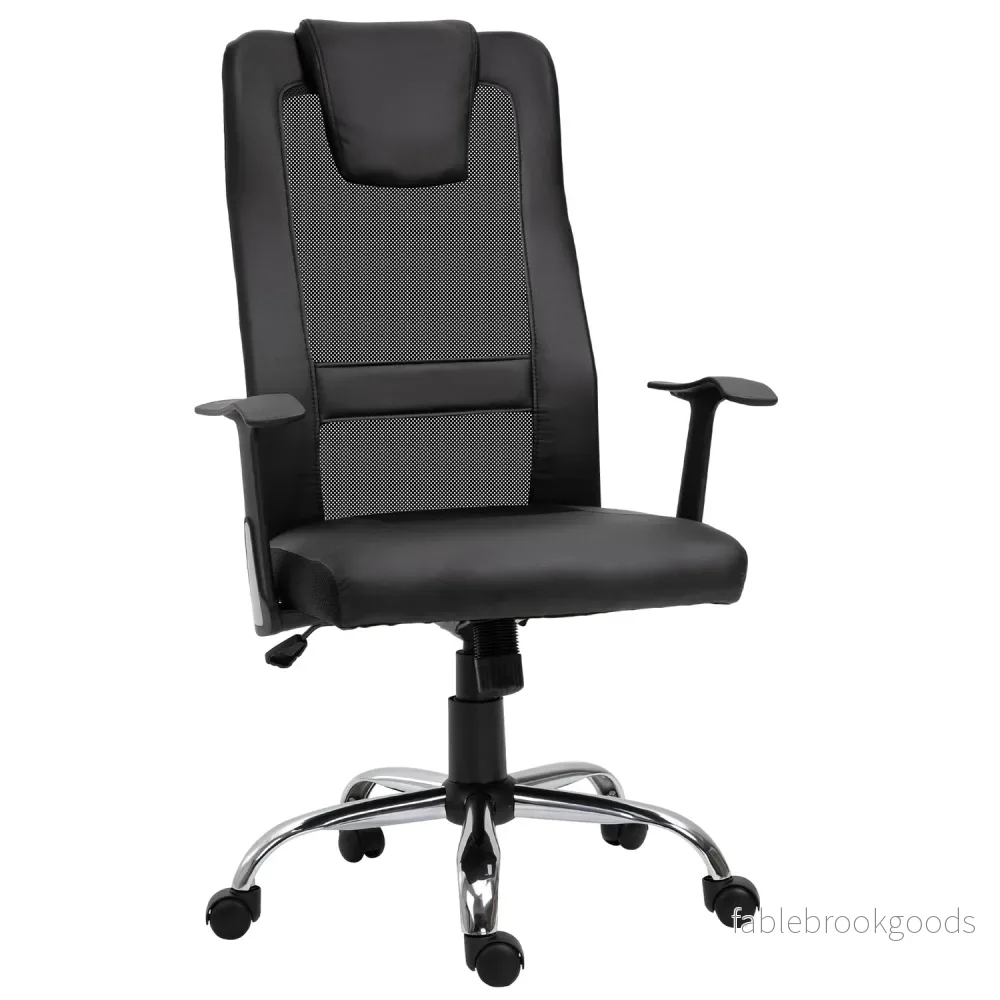 Ergonomisk kontorsstol i svart PU-läder, justerbar i höjdled