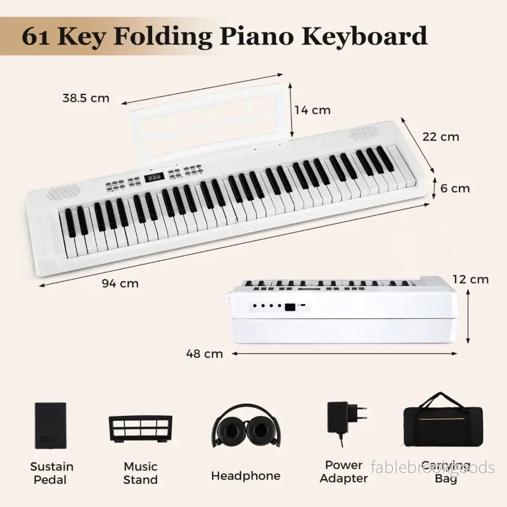 tangenters – hopfällbart pianokeyboard fullvärdigt elektroniskt med MIDI och Split funktion Vitt – 61 – Vit - Bild 2