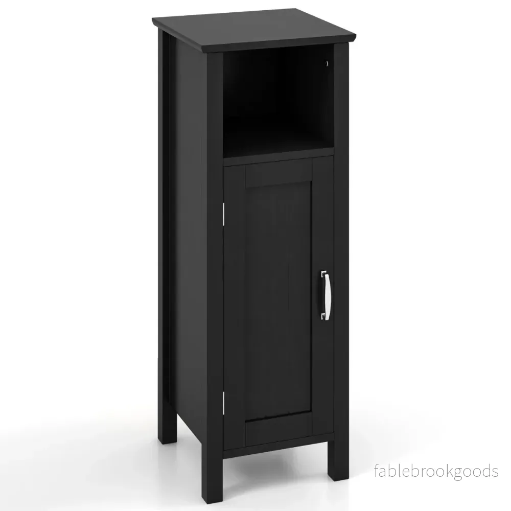 Badrumsskåp – med öppet fack Sidoskåp Förvaringsskåp – 30 x 30 x 80 cm – Svart