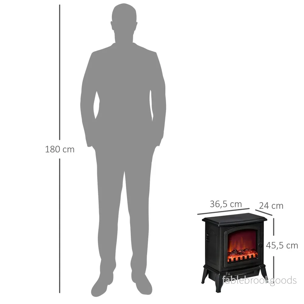 Fristående elektrisk öppen spis med LED Flame, 2000W, Svart - Bild 3