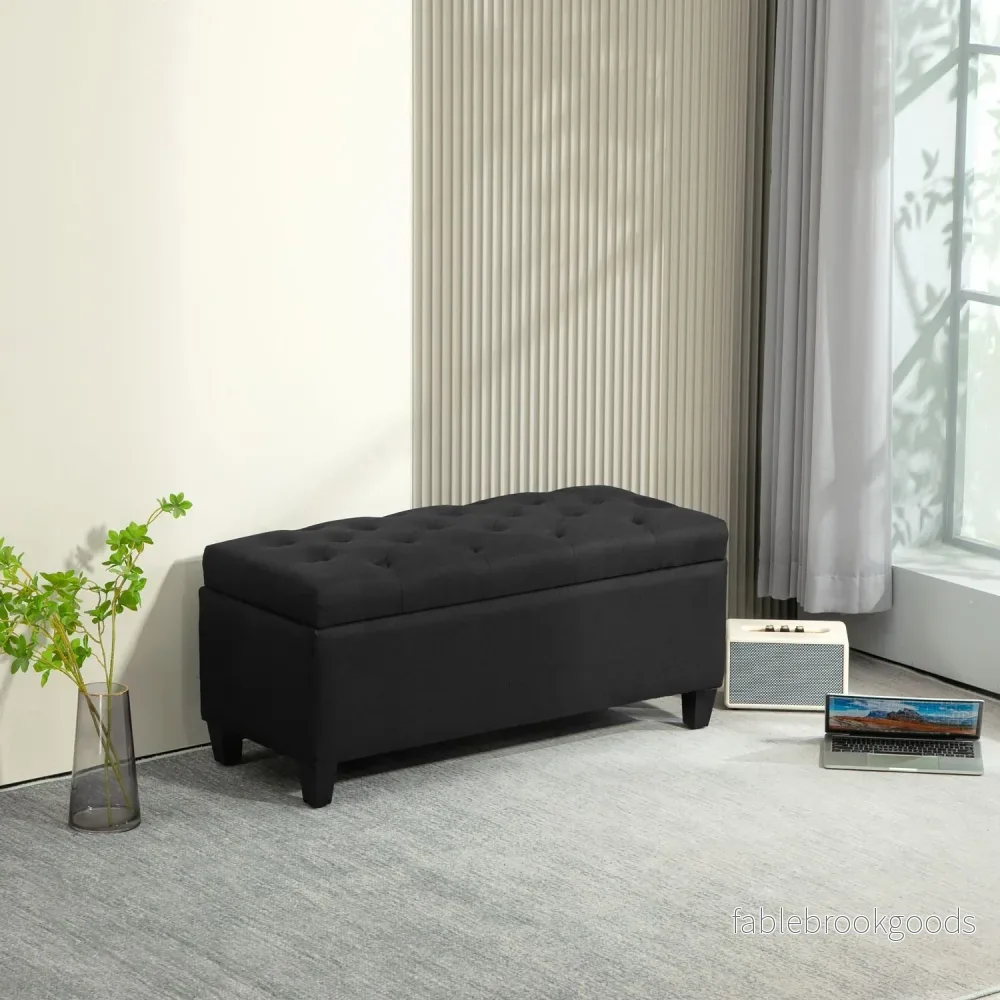 Svart stoppad förvaringsbänk – 100x40x44 cm, linneliknande polyester - Bild 2