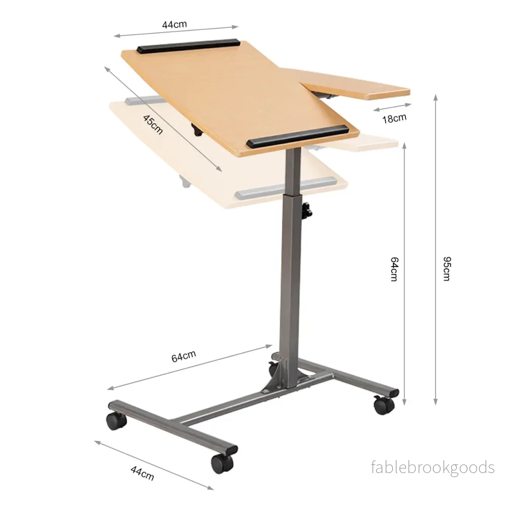 Laptopbord – Höjdjusterbart notebookbord Sängbord med hjul och bromsar Naturligt – 64 x 44 x 64-95 cm – Natur - Bild 2