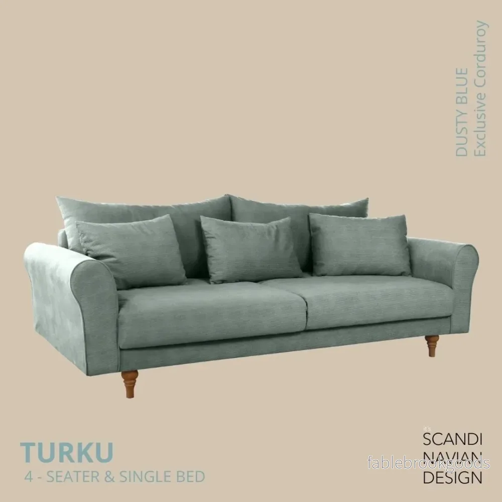 Turku 4-seater sofa/single bed Exclusive Corduroy, Dusty Blue removable & washable covers - Bild 2