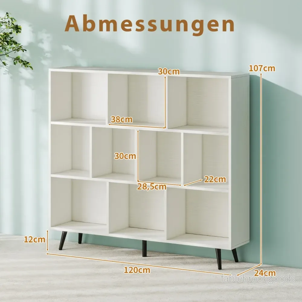 Bokhylla – med fack Stående nivåer och träben Kubhylla Kontorshylla – 3 120 cm – Vit - Bild 2