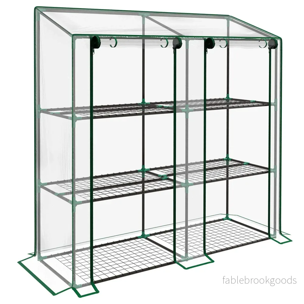 Miniväxthus med 3 våningar, 6 trådhyllor och transparent lock