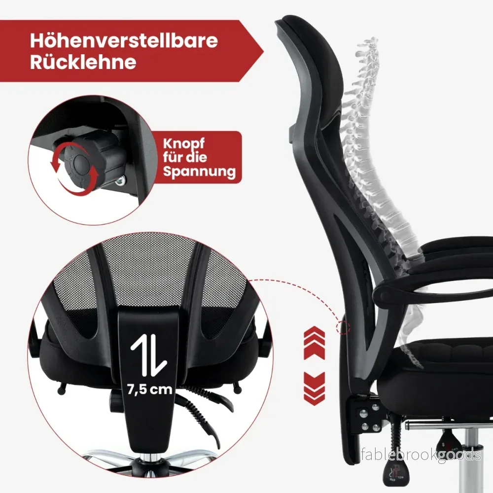 Ergonomisk – kontorsstol i mesh med fotstöd och höjdjusterbart fällbart ryggstöd Executive – Svart - Bild 3