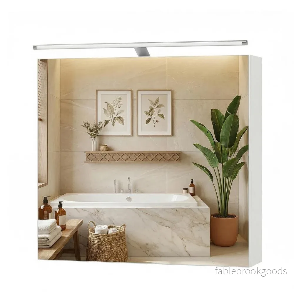 Spiegelkast – Verstelbare Planken – Met Verlichting – Wit Spiegelkast – Verstelbare Planken – Met Verlichting – Wit