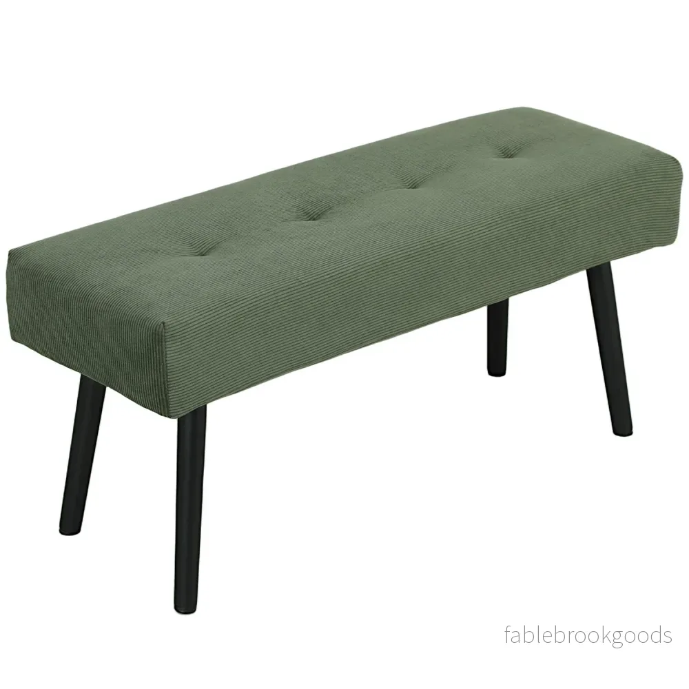 Klädd bänk med manchesteröverdrag, sängbänk med metallben, skobänk 100 x 36 x 45 cm Grön