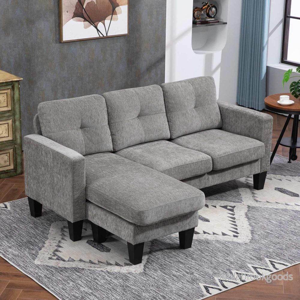 L-formad soffa, chenilletyg, brun, utrymmesbesparande design - Bild 2