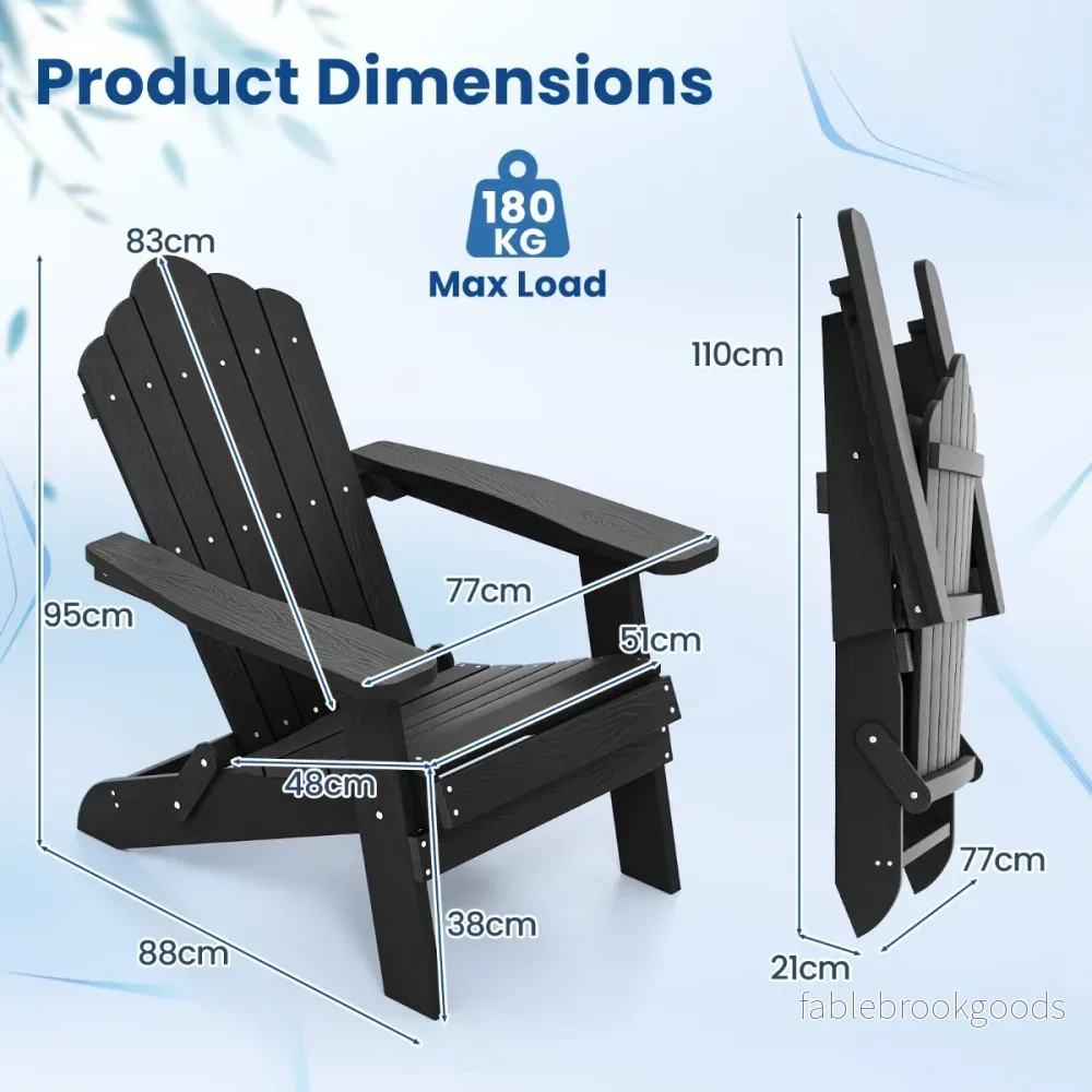 set – Hopfällbar Adirondack stol, väderbeständig – 2 – Svart - Bild 2