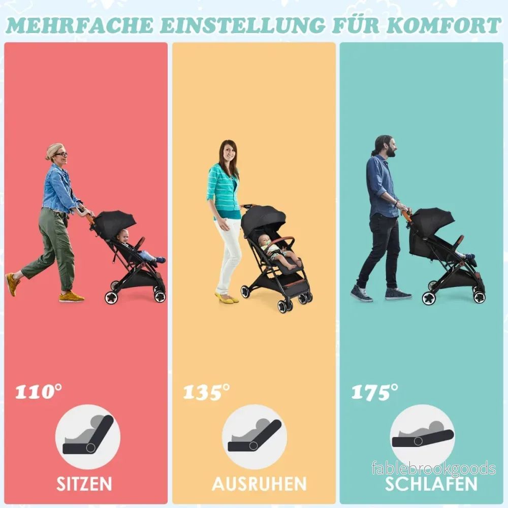 Barnvagn – hopfällbar resevagn med justerbart ryggstöd och kapell mugghållare – Svart - Bild 2