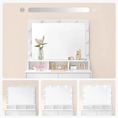Sminkbord – 9 LED-lampor – 2 lådor och 3 fack – Vit - Bild 2