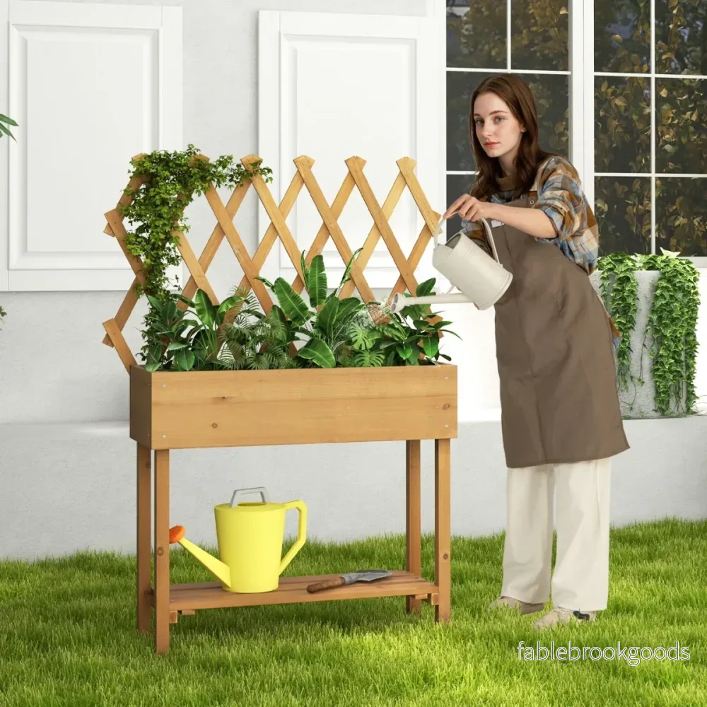Upphöjd – bädd på hjul med hylla och spaljé tygfoder rabatt – 90 x 29 x 129 cm – Natur - Bild 3