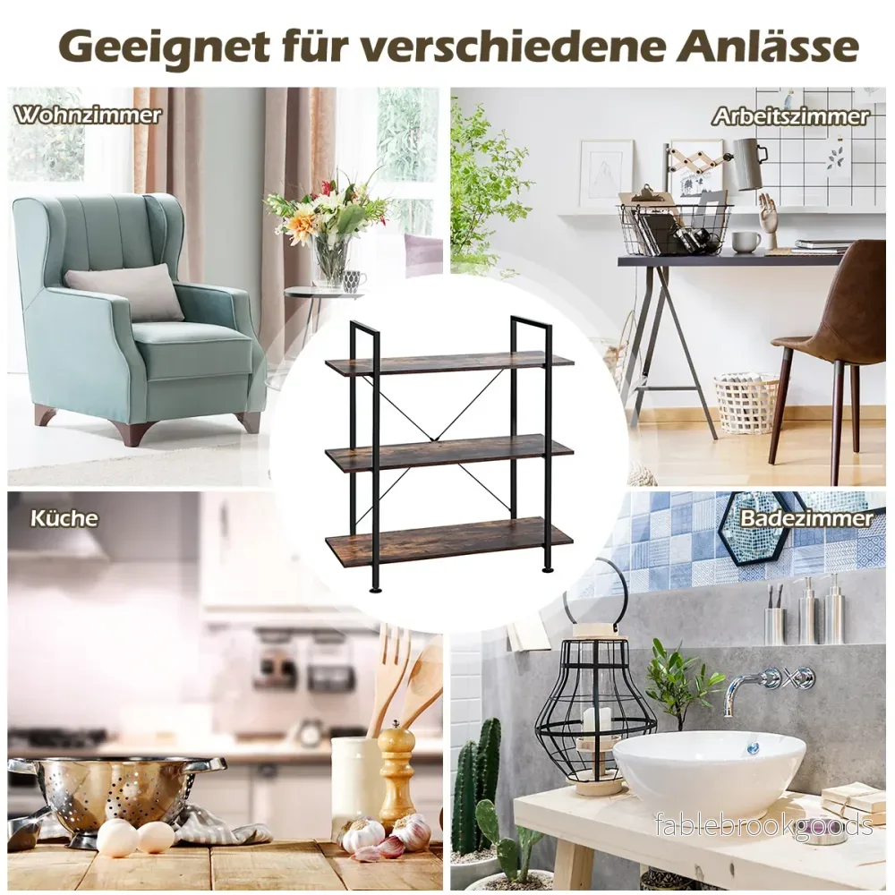 Hyllplan – för växt och blomsterställ i tre nivåer med metallram Multifunktionsdisplaystativ tippskydd – Rustik brun - Bild 3