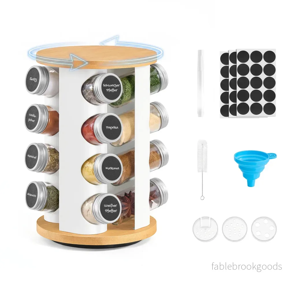 Draaibaar Kruidenrek – 16 Potjes – Met Etiketten – Mat Wit-Naturel Beige Draaibaar Kruidenrek – 16 Potjes – Met Etiketten – Mat Wit-Naturel Beige