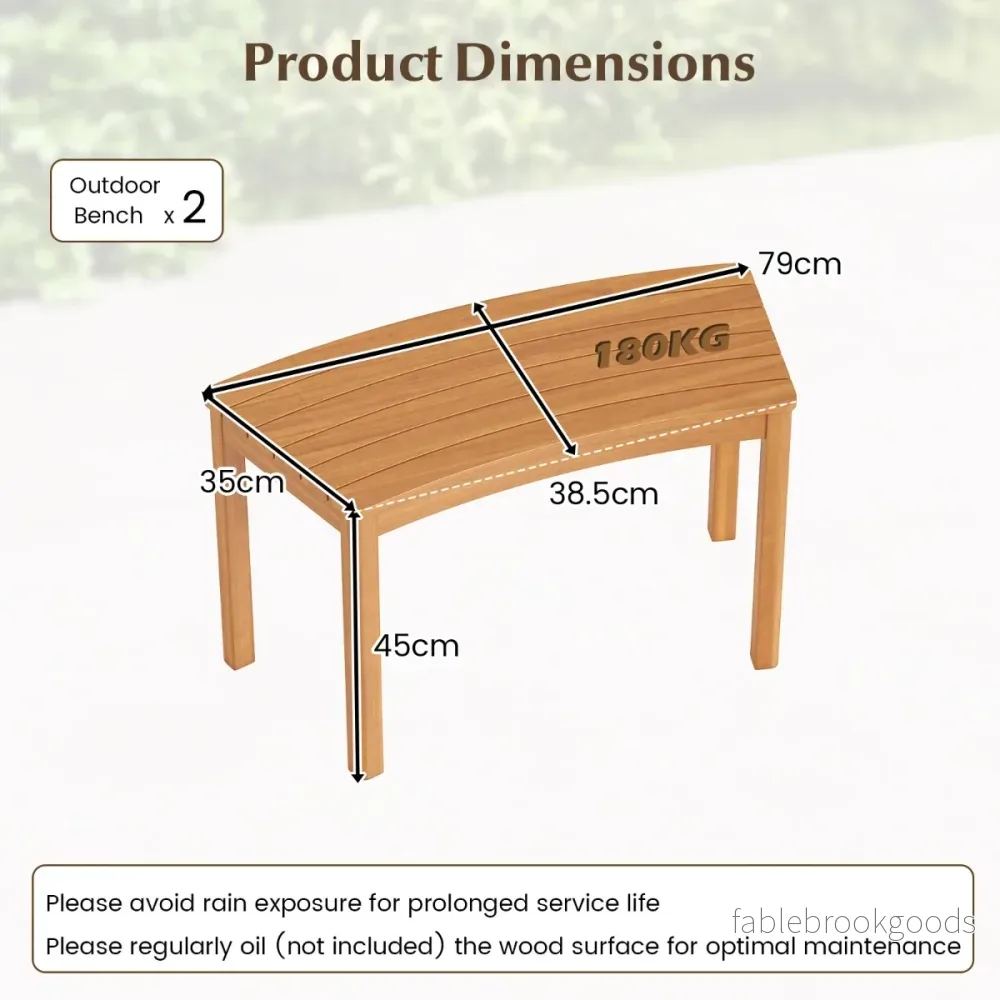 set – trädgårdsbänk i trä utan ryggstöd sittbänk böjd parkbänk – 2 – Natur - Bild 2