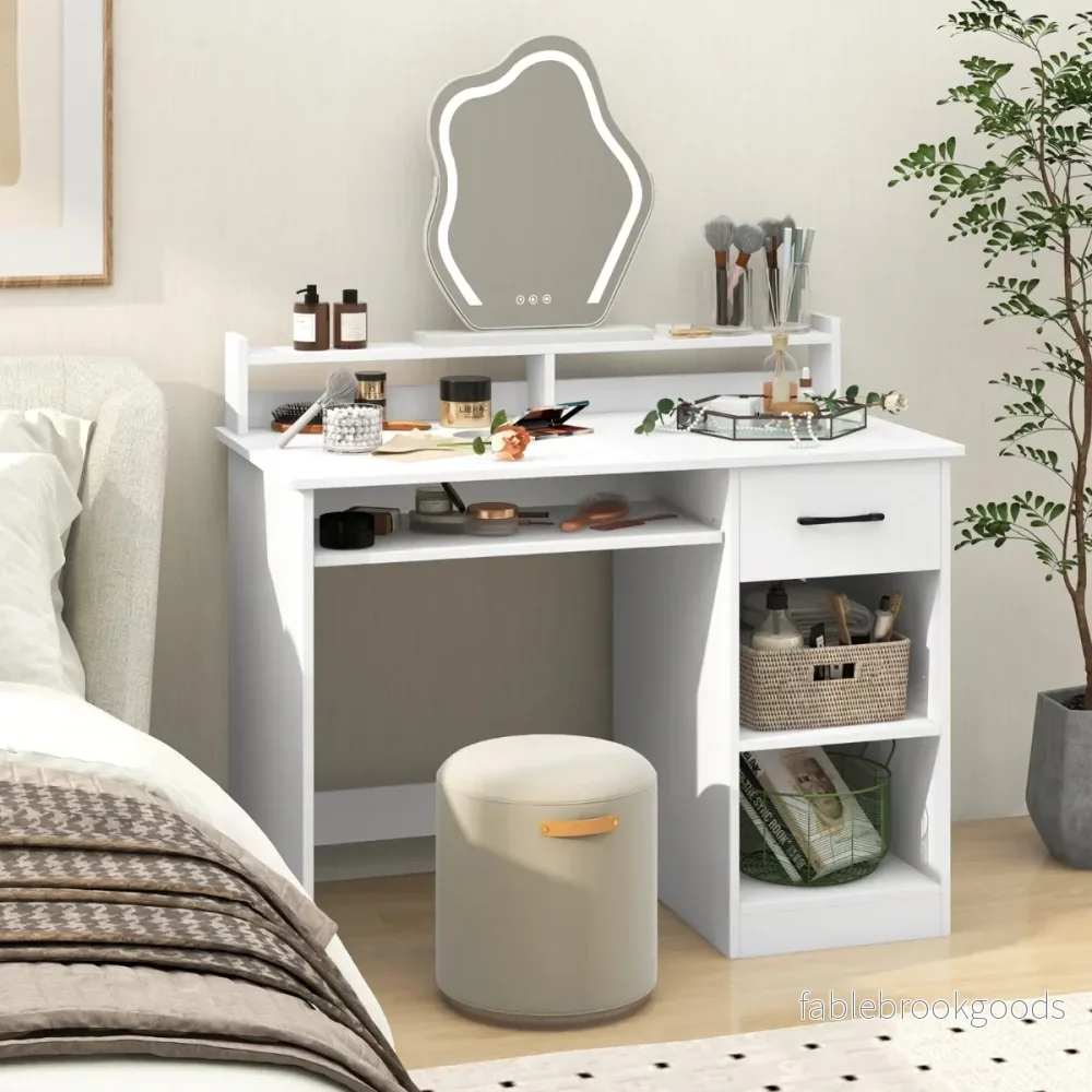 Skrivbord – med laddstation, tangentbordsutrymme, låda och justerbar hylla, – 105 x 55 x 89 cm – Vit - Bild 3