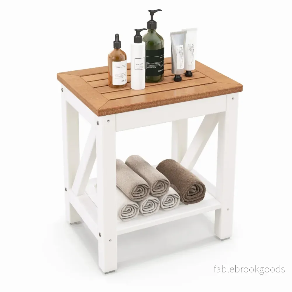 Duschbänk – badrumsbänk med hylla upp till lastkapacitet vattentät – 150 kg 43 x 32 x 47 cm – Vit - Bild 2