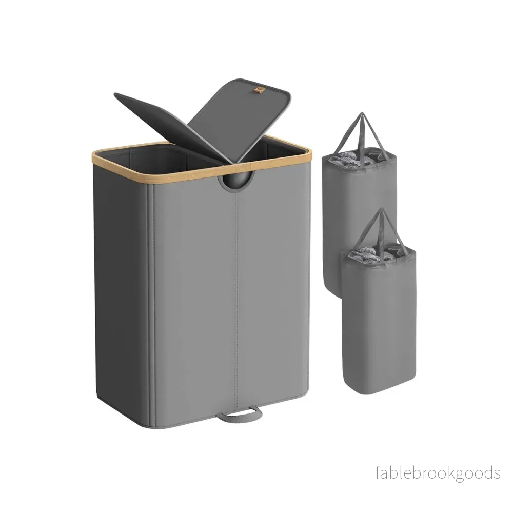 Tvättkorg med lock och två fack, skiffergrå-naturbeige Tvättkorg med lock och två fack, skiffergrå-naturbeige