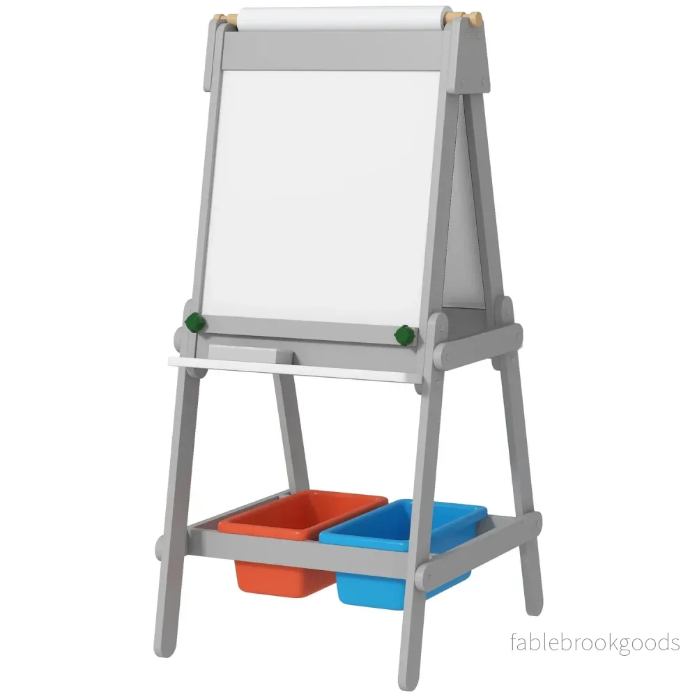 3-i-1 barn staffli: svarta tavla, whiteboard, förvaring – grå 3-i-1 barn staffli: svarta tavla, whiteboard, förvaring – grå