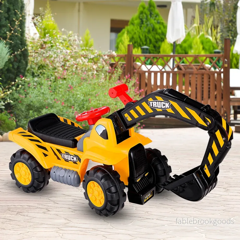 Sittande – grävmaskin med inbyggt förvaringsfack och stenar hjälm Ride on Yellow – 3 – Gul - Bild 3