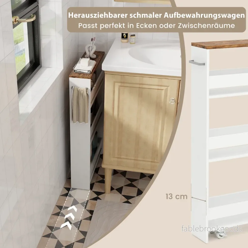 Nischvagn – bred vånings köksvagn smal nischhylla på hjul – 13 cm 4 48 x 13 x 81 cm – Vit - Bild 2