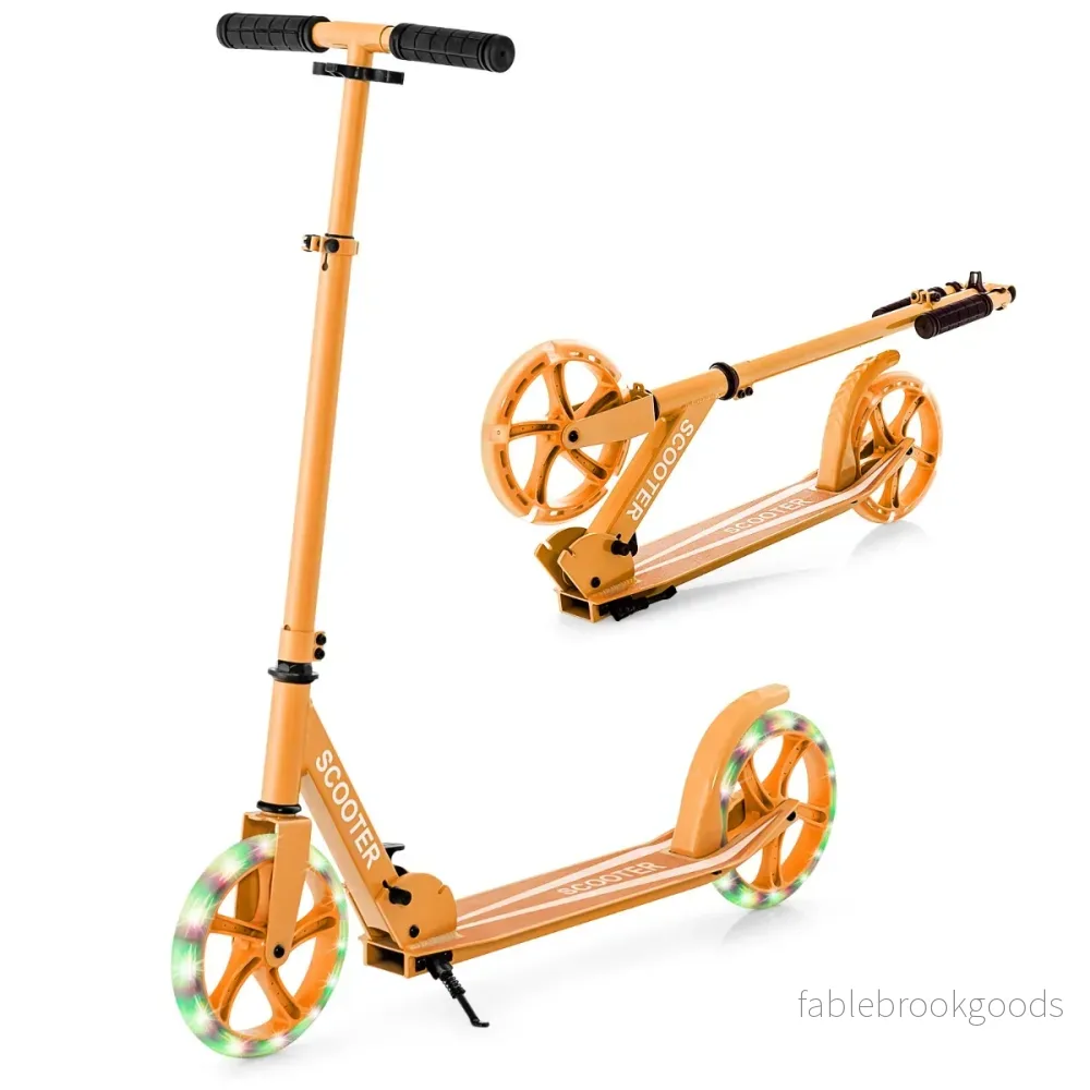 Hopfällbar – scooter med bärkraft och LED hjul, höjjusterbar sparkcykel, – 100 kg 2 . – Orange