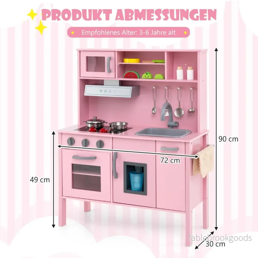 Barn – Kök Lek Set Trä med Mikrovågsugn – 72 x 30 x 90 cm – Rosa - Bild 2