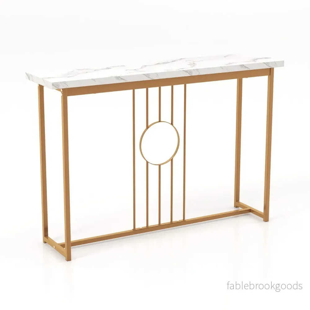 Konsolbord – i marmorlook med metallram och justerbara fotkuddar Smalt sidobord – Vit