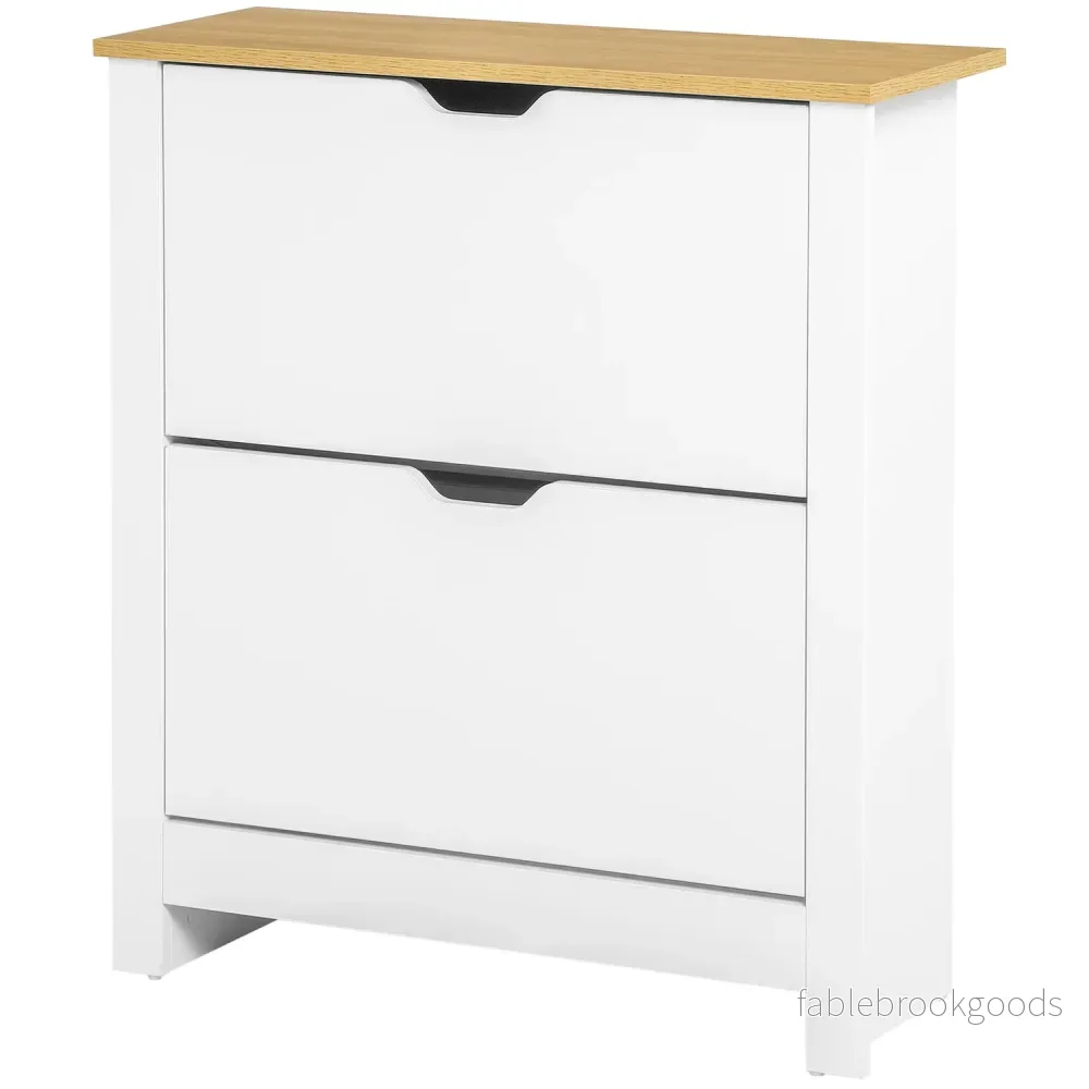 Utrymmesbesparande skoskåp, vit & natur, 12-pars kapacitet Utrymmesbesparande skoskåp, vit & natur, 12-pars kapacitet