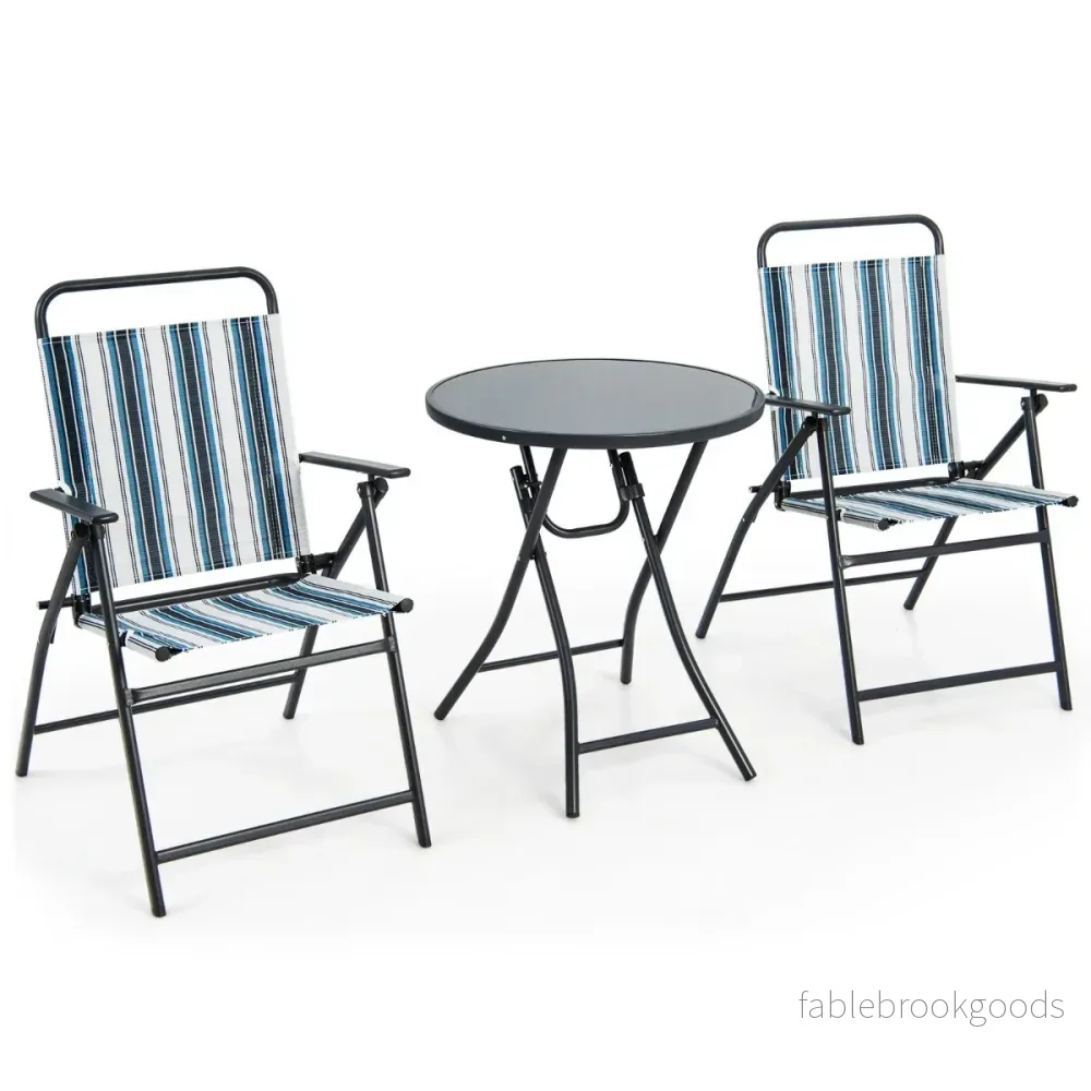 delat – balkongset bistrobord med hopfällbara stolar sittset robust metallram – 3 2 – Blå - Bild 2